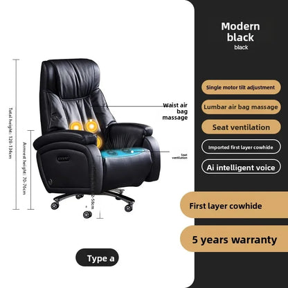 Electric Massage Boss Chair Heated Ventilated Gaming Chair Genuine Leather Executive Computer Seat Luxury Ergonomic Office Chair