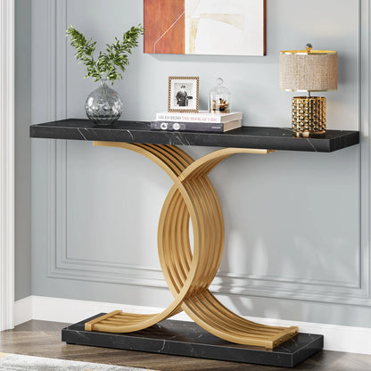 Tribesigns Gold Entryway Table, Modern 39-Inch Console Faux Marble Narrow Wood Sofa with Geometric Metal Legs