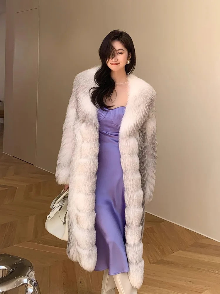European and American big brand light luxury rare red fox fox fur coat women's long aura high-end catwalk young style winter