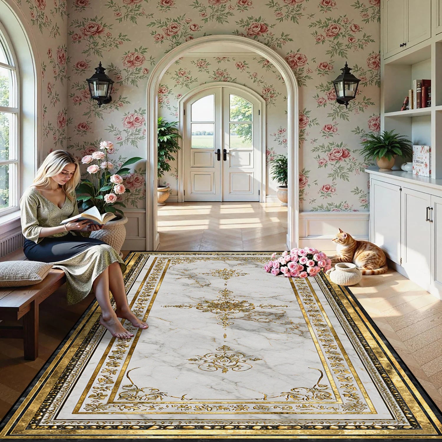 Luxury European Style Carpet Living Room Decoration Aesthetic Non-slip Fluffy Rug Customizable Marble Pattern Floor Mat Washable - Kimlud
