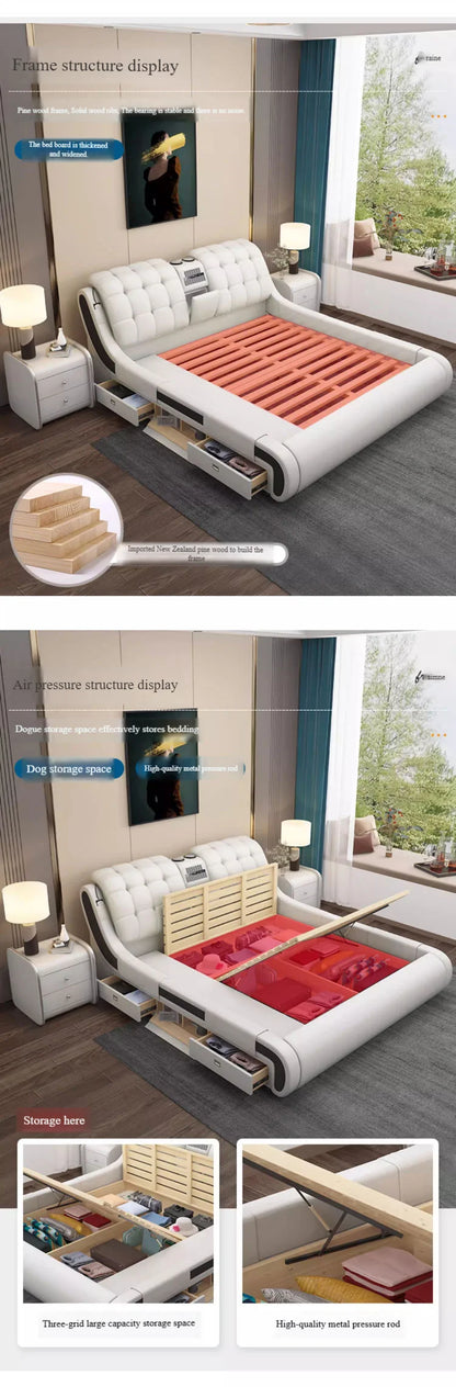 Modern Luxury Bedroom Furniture Smart Electric Massage Up-holstered Beds king Size Double Bed Gas Lift Frame with Storage Design