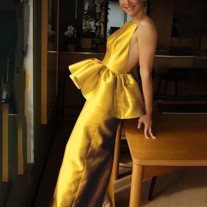 Summer Fashion Custom Made Evening Gown Vibrant Strapless Backless Sleeveless Cocktail Dress Simple Elegant Charming Dress