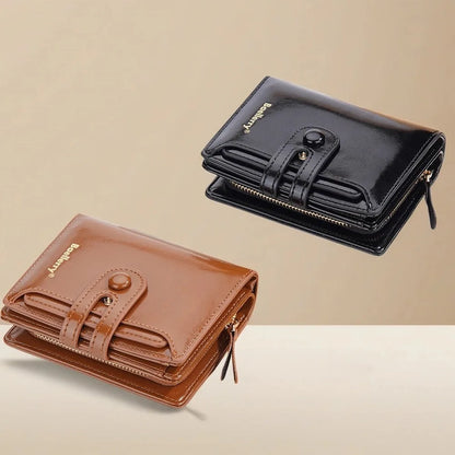 Women's Oiled Waxed Leather Wallet - Buckle Closure, Vertical Zipper Coin Pocket & 6 Card Slots (Heritage Design)