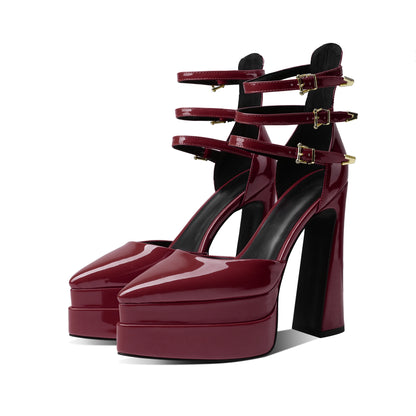 European/american Style Summer Fashion Thick Heels High Heels Wrapped Sandals Women's Pointed Belt Buckle Women's White Shoes