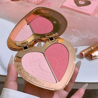 Charlotte 4 Colors Pink Diamond Heart-Shaped Lipstick Luminous Lip Glow and Two Color Heart Shape Powder Blusher Tilbury Makeup
