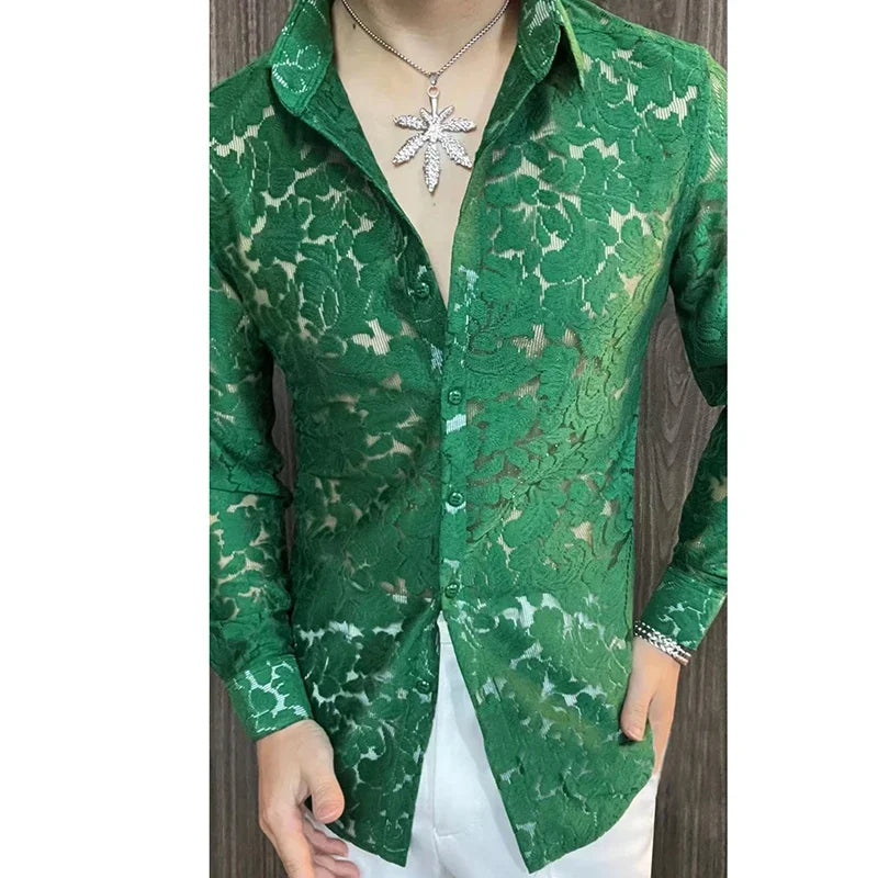 Men's Slim Fit Shirt Spring Transparent Long Sleeved Shirt Men Nightclub Sexy Casual Social Party Shirt | Kimlud Premium...