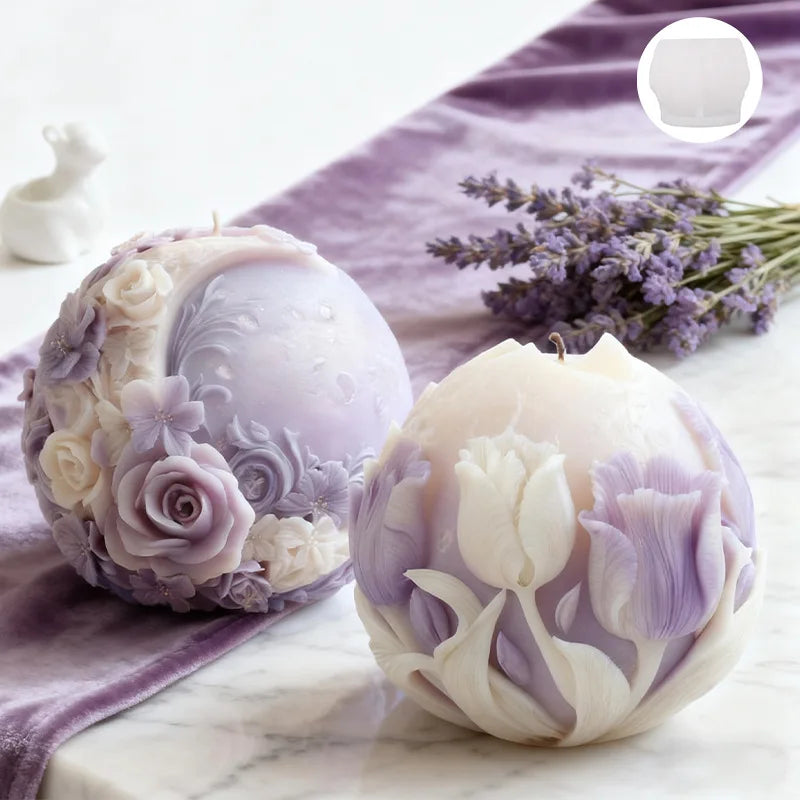 Floral Moon Ball Spherical Candle Silicone Mold 3D Flower Aromatherapys Soap Art Craft Plaster Making Mould Home Decor - Kimlud