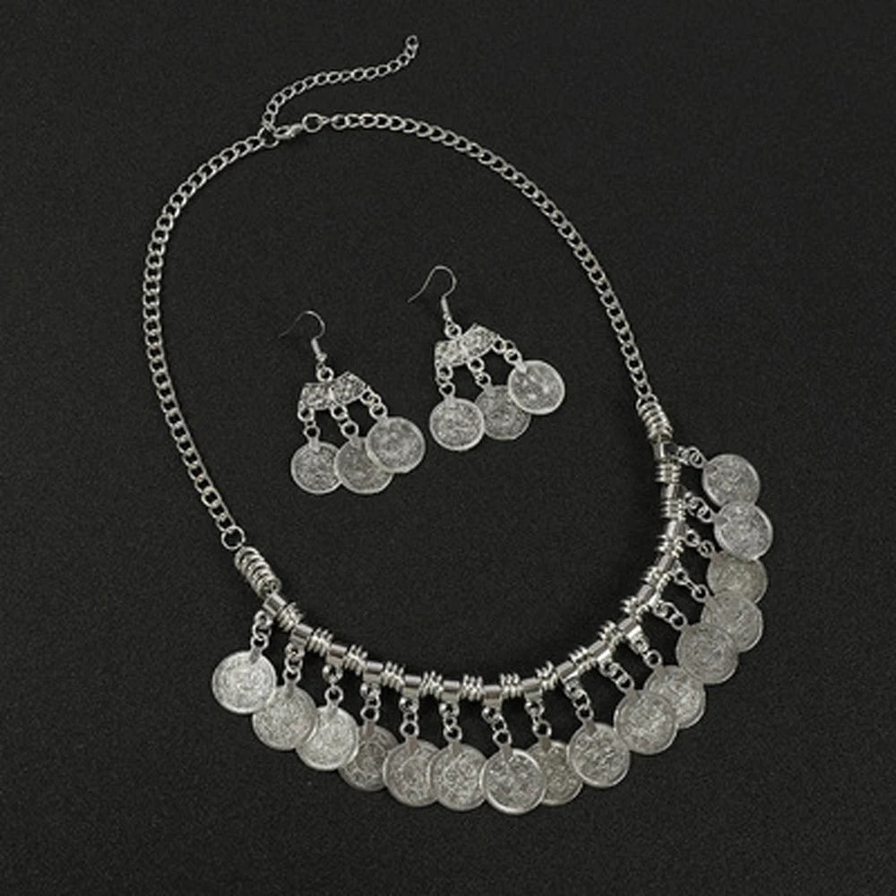 Afghan Turkey Coins Necklace Earrings for Women Vintage Boho Ethnic IndianTribal Bride Choker Statement Necklaces...