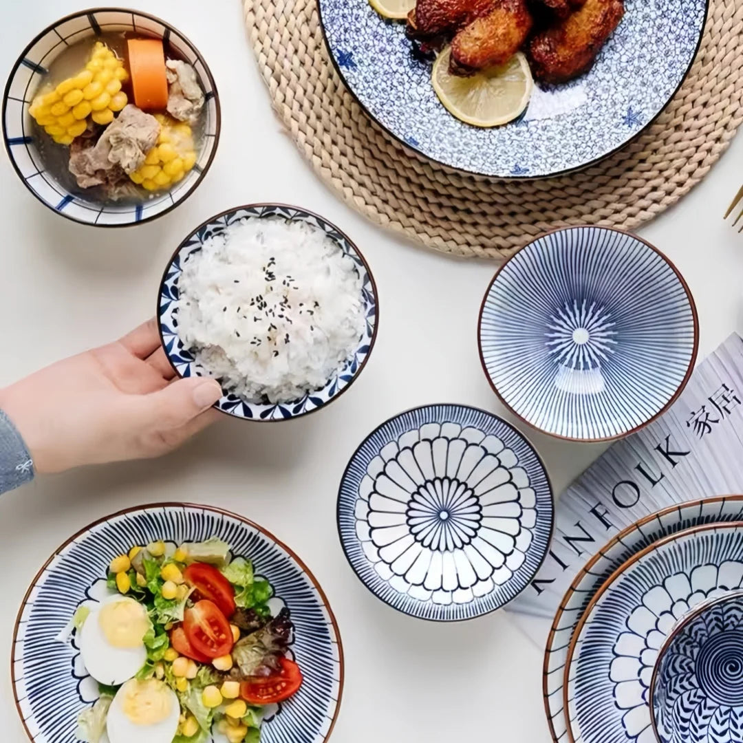 Japanese - style blue and white hand - painted 4.5 - inch ceramic bowl, retro - style rice bowl for home use. | Kimlud...