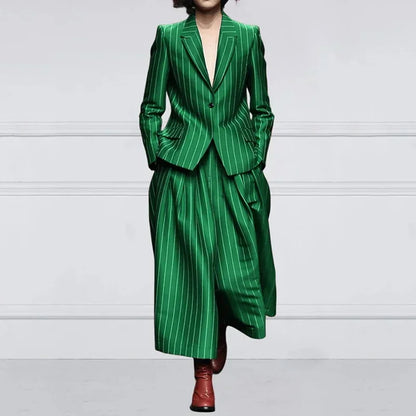 UOOZEE Office Lady Formal Business 2 Piece Sets Striped Long Sleeves Notched Collar Blazer & High Waisted Wide Leg Pants...