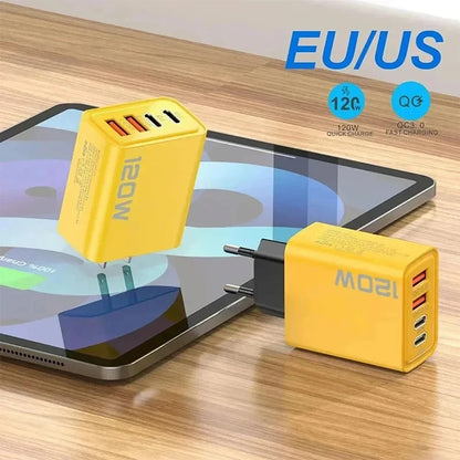 120W 4 Port Type C Fast Charging USB Phone Charger Adapter US EU Plug Charger For iPhone Xiaomi Huawei Quick Charge Wall Charger