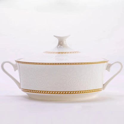2025 New Jingdezhen Dishes Tableware Free Combination Household High-grade Bone China Tableware Housewarming Relief Rose