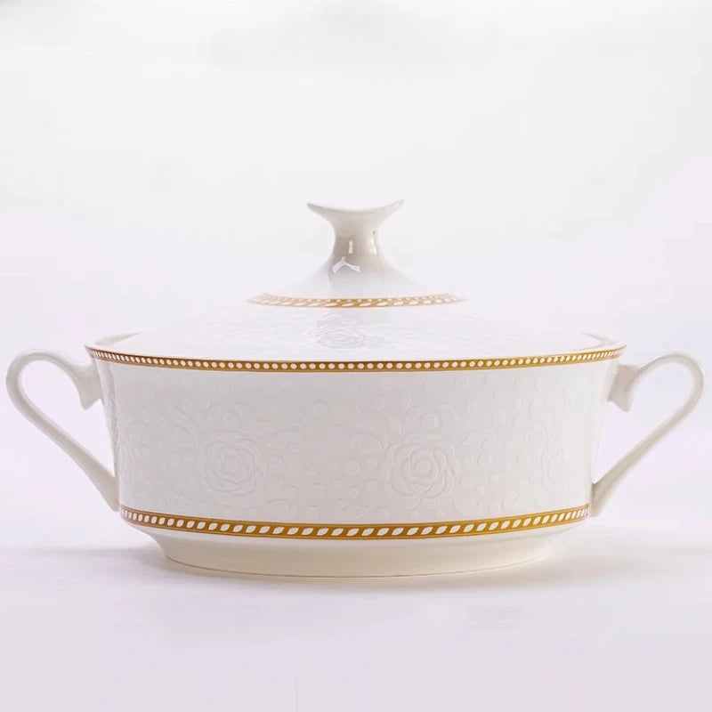 2025 New Jingdezhen Dishes Tableware Free Combination Household High-grade Bone China Tableware Housewarming Relief Rose