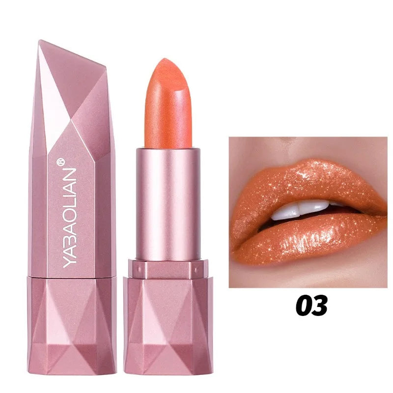 Diamond Shine Lipstick, Pearlescent Golden Lipstick with Fine Glitter, High Gloss Hydrating Long Lasting & Non-Drying...