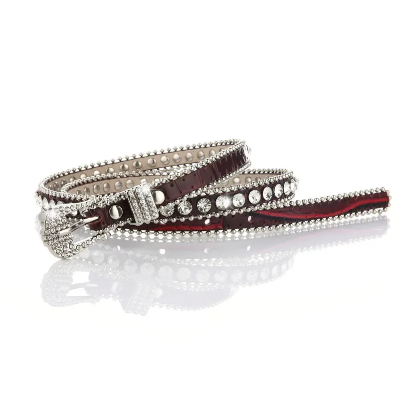 Sexy Leopard Rhinestone Belt Women's Bling Belt Punk Y2k Metal Buckle Sequin Belts Pu Fashion Waistband Jeans Pants...