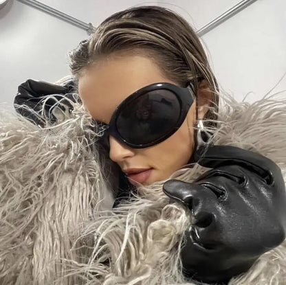Motorcycle Fashion Brand Y2K Punk Sunglasses Goggle New Women Men Oval Sports Sun Glasses Female Oversized Driving Goggles - Kimlud