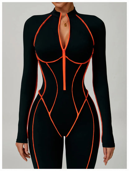 Yoga Bodysuits Women  Breathable Workout Sets Gym Clothes Push Up Fitness Running Sportwear Sexy Zipper Leggings Suit
