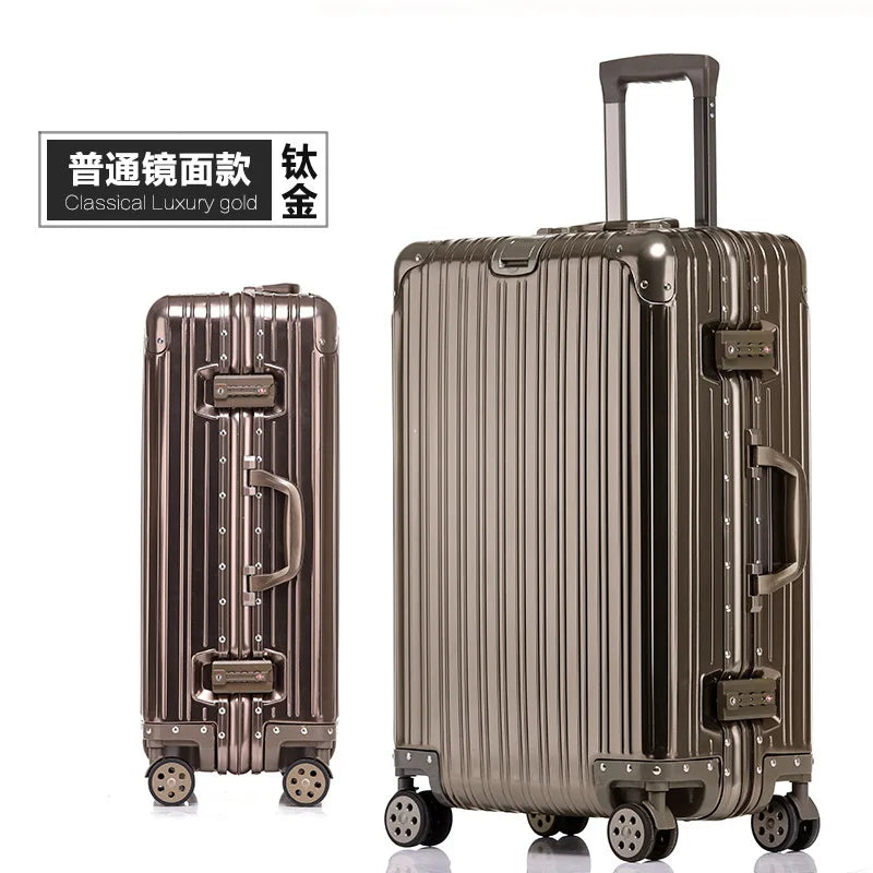 Aluminum Suitcase Metal Luggage 20/22/28/30 Inch Carry-on Travel Bags Trip Cabin Password Trolley Case Travel Wheeled Suitcases