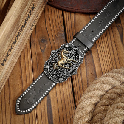 A unisex Western-style PU belt with buckles, Bohemian style, casual and retro, suitable for daily wear when going out