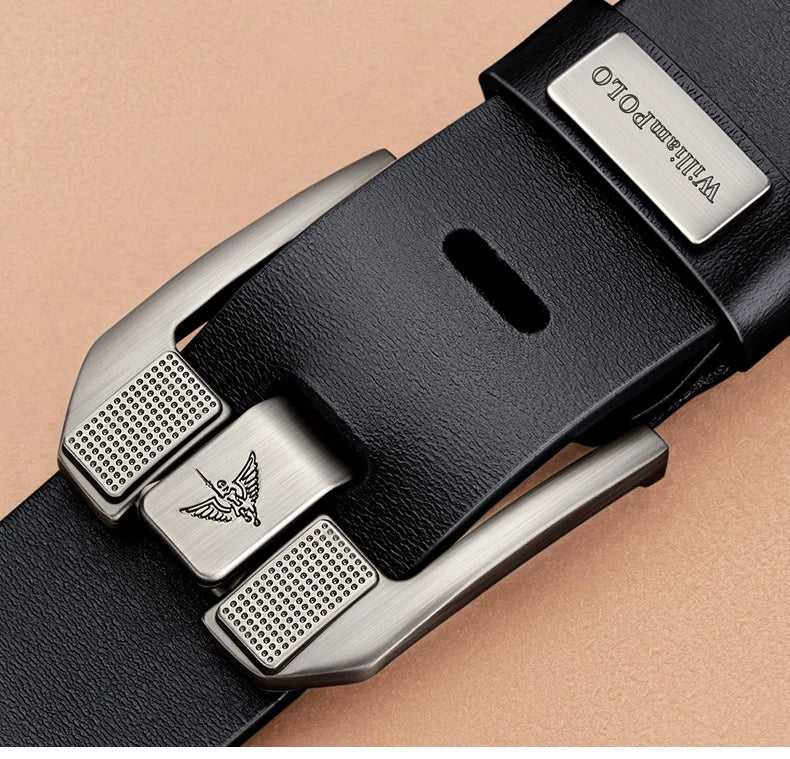 Men's casual belt, fashionable needle buckle cowhide personalized belt, retro style denim belt - Kimlud
