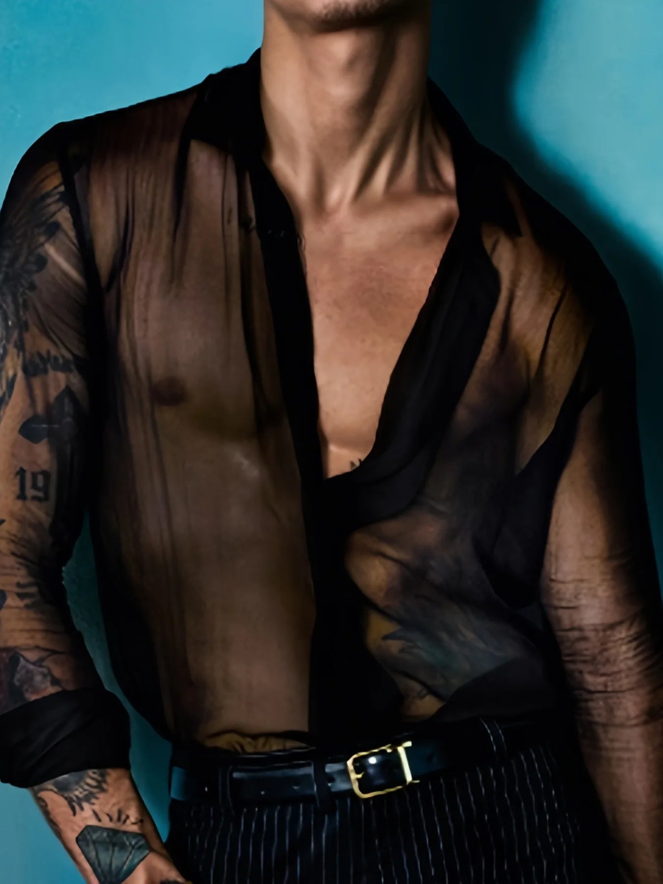 Men's Summer Black Thin See-through Clothes Men's Casual Shirt Breathable Blouse Night Bar Club Sexy Costume - Kimlud
