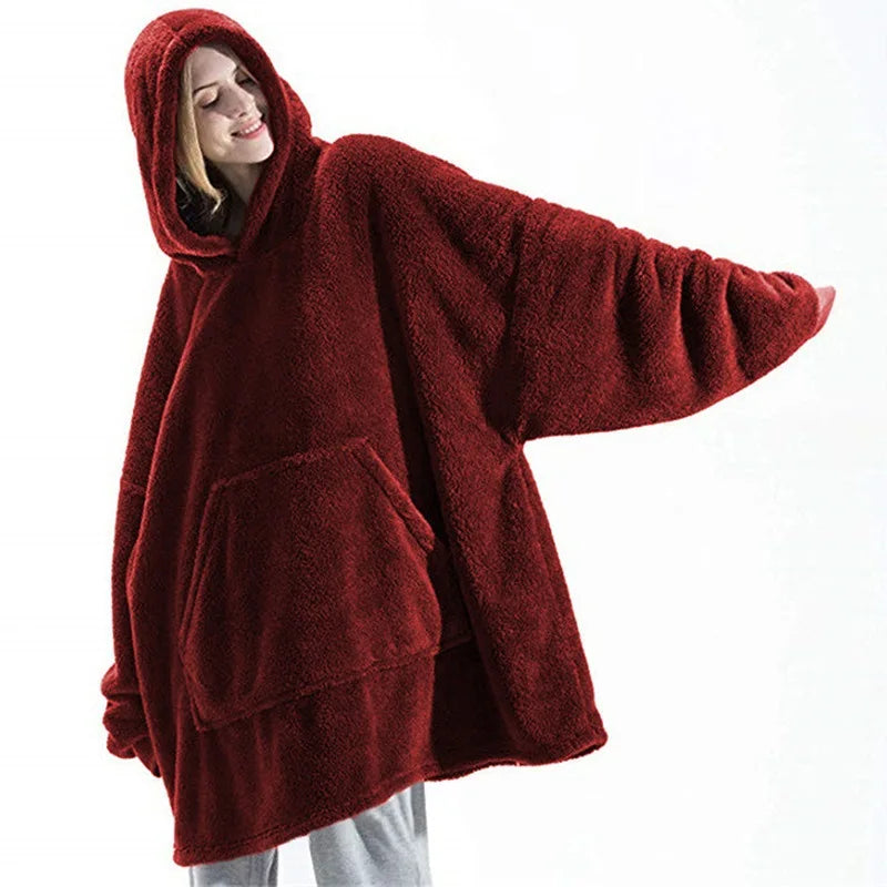 Long Sleeves With Pockets Hoodie Pajamas Women Autumn Winter Fashion Solid Color Loose Double-sided Velvet Home Clothes...