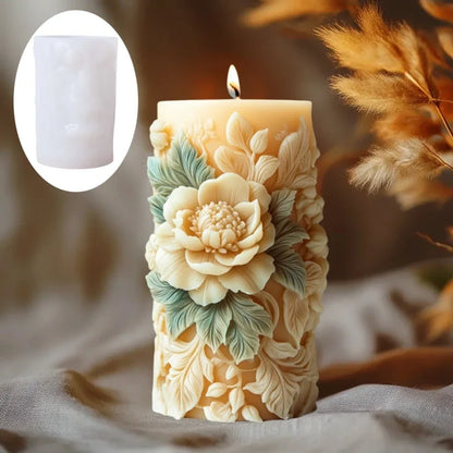 2025 3D Blooming Lily flower relief cylindrical candle silicone mold flower cylinder resin mould Blooming peony gypsum molds