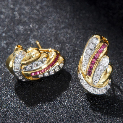 Retro Luxury Elegant Inlaid White Rose Red Zircon Earrings for Women Fashion Personality Girls Party Accessories Holiday Jewelry