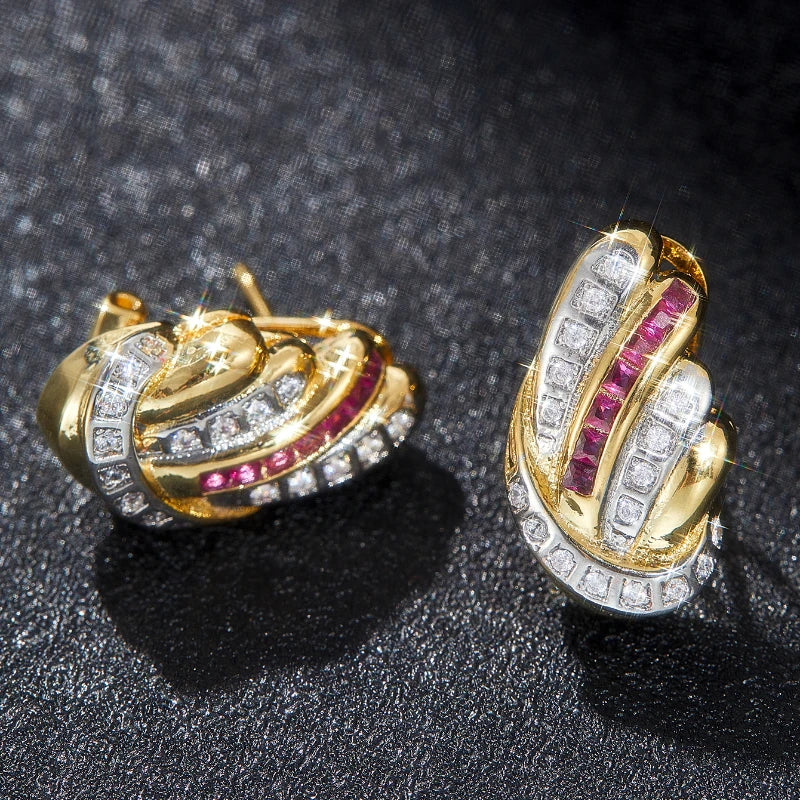 Retro Luxury Elegant Inlaid White Rose Red Zircon Earrings for Women Fashion Personality Girls Party Accessories Holiday Jewelry