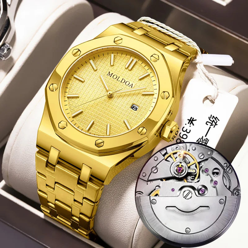 Men's Watch Men's Hollow Waterproof Luminous Calendar Double Butterfly Button Tiktok Luxury Watch Numberless Watch for Men