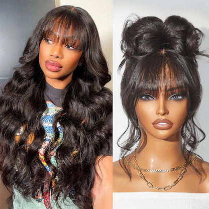 250% 3X1 Middle Part Lace Wig Full Machine Made 15A Body Wave Wigs With Bangs Easy To Go Human Hair For Black Women Natural Look