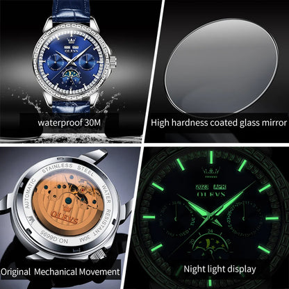 OLEVS 6695 Luxury Man Watch Original Brand Diamond Bezel Moon Phase Waterproof Glow Automatic Mechanical Wrist Watches...