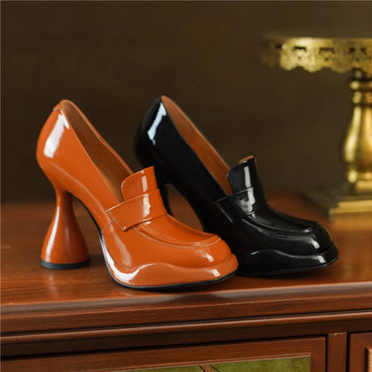 Aucegi New Concise Platform Square Toe Women's Pumps Strange Style Chunky High Heels Orange Non-slip Party Dress Wild Footwear