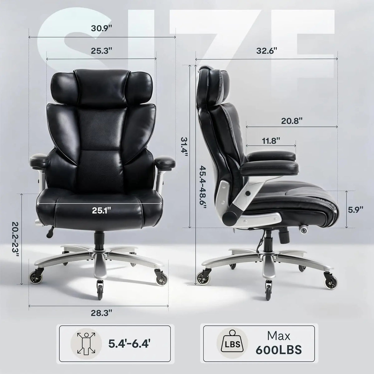 600lbs Big and Tall Office Chair for Heavy People, Heavy Duty Computer Desk Chair with Dynamic Lumbar Support 2D,...