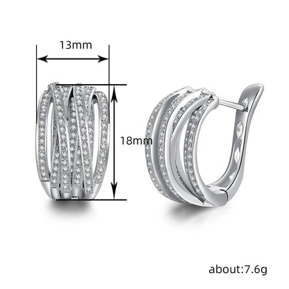 Huitan Fashion Silver Color Cross Hoop Earrings for Women Full Crystal Cubic Zirconia Statement Female Earrings Trends Jewelry