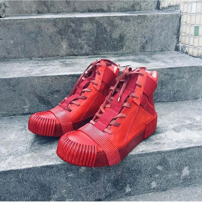 Original Design Pure Handmade BBS Customized Nappa Leather Goodyear  Patchwork High Top Luxury Retro Hip Hop Artistic Boots