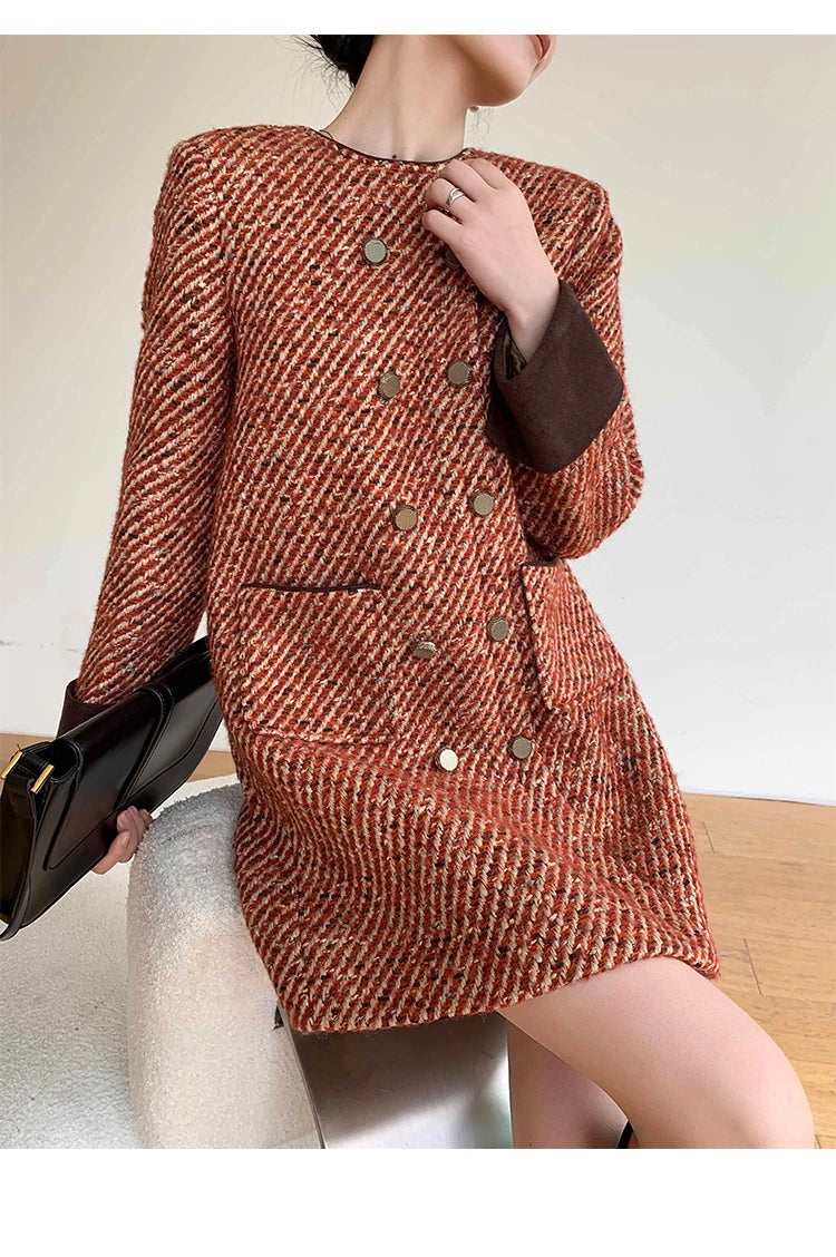 Skirt Women's Autumn and Winter French Retro Style Socialite Wool Tweed Dress dresses | Kimlud Office Premium Dress