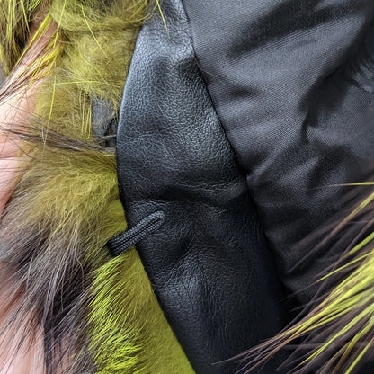 Women’s Genuine Real Fox Fur Patchwork Long Coat, Green‑Brown Color‑Block Wide Lapel Collar, Loose‑Fit Fluffy Luxury 260628