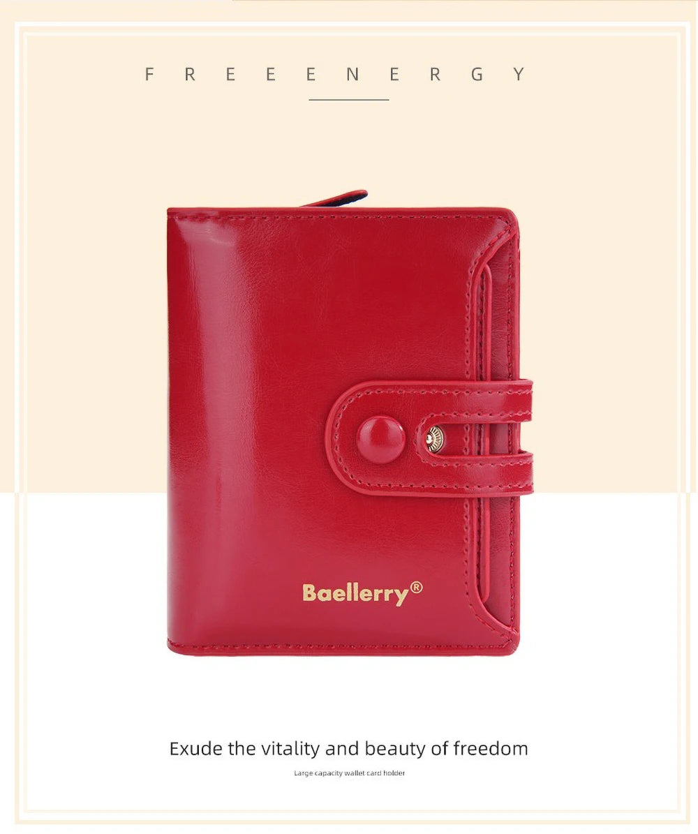 Women's Oiled Waxed Leather Wallet - Buckle Closure, Vertical Zipper Coin Pocket & 6 Card Slots (Heritage Design)