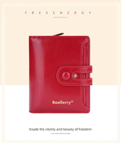 Women's Oiled Waxed Leather Wallet - Buckle Closure, Vertical Zipper Coin Pocket & 6 Card Slots (Heritage Design)