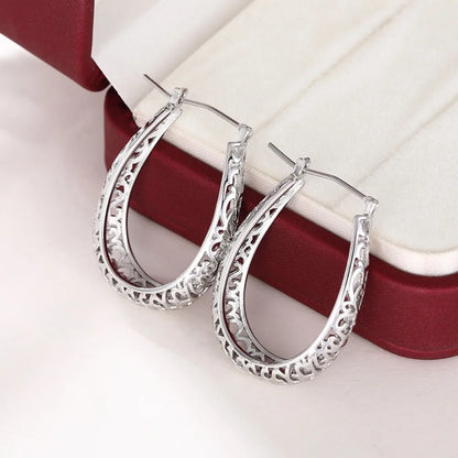 Retro Hollow Carved Scroll Filigree Teardrop Shape Hoop Earrings Oval Loop Earrings for Women Bohemian Party Statement Jewelry