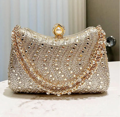 Fine Rhinestone Diamond Inlay Dinner Evening Bag Retro Luxury Gold Silver Blue Small Clutch for Women Wedding Party...