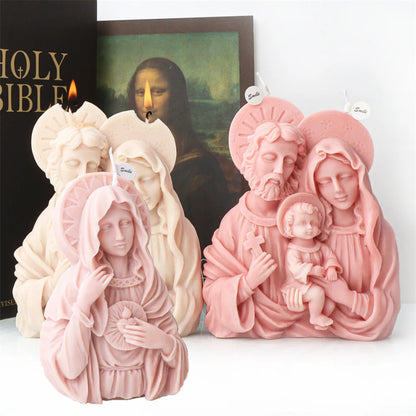 Religion Jesus Family Candle Wax Mould Silicone Mary Statue  Resin Mold DIY Virgin Mary Plaster Resin Tools Home Decoration