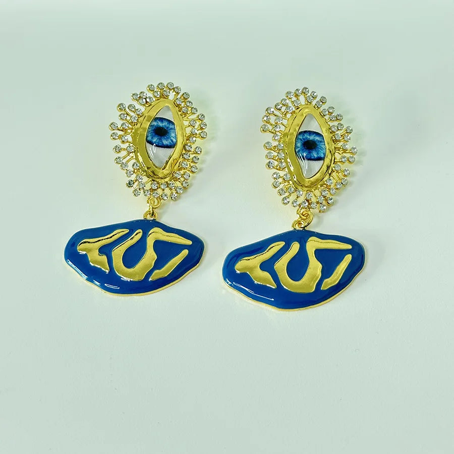 Fashion Pendant Earrings New Retro Surreal Art Abstract Unique Personality Evil Eye Shiny Crystal Earrings Exaggerated Jewelry