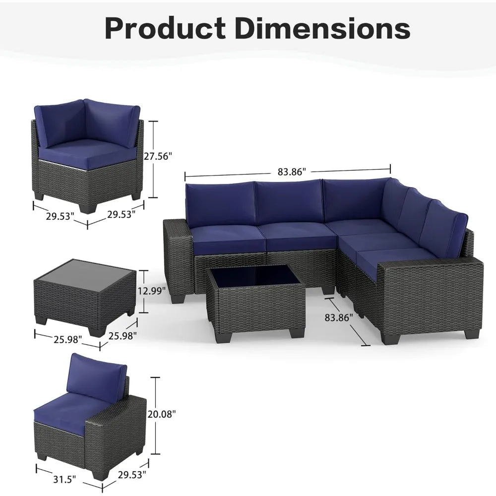 6 Pieces Patio Furniture Set, Outdoor Sectional Set of 6 w/Wide Armrest, Waterproof Wicker Conversation Set for...