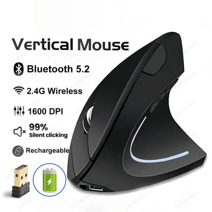 Vertical Mouse Ergonomic Mouse 2.4G Wireless Mouse Dual Mode Bluetooth Mice RGB 1600 DPI Silent Mouse for PC Laptop Desktop