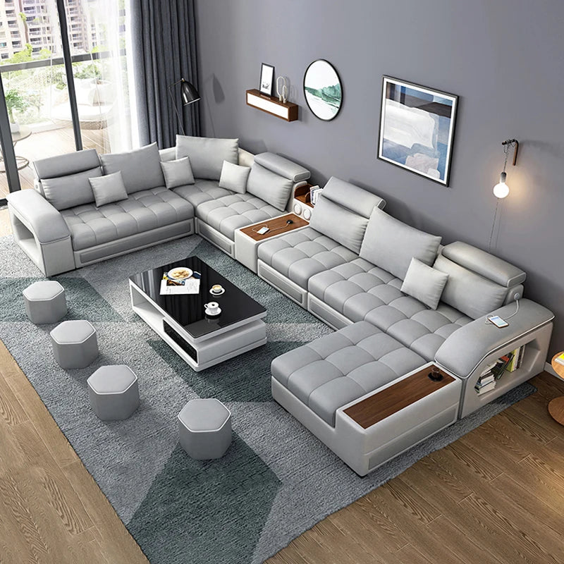 Modern Leather U-shaped Combination Sofa Bed 7-piece Furniture Living Room Fabric Velvet Sofa Home Manufacturer | Kimlud...