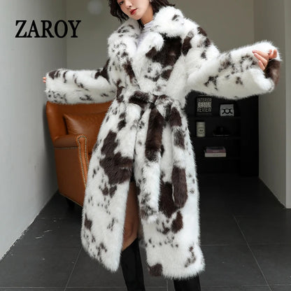 ZAROY Luxury Fluffy Faux Mink Fur Long Women's Coat Fashion Gradient Fur Winter Thick Warm Outerwear  Brand Design Overcoat шу
