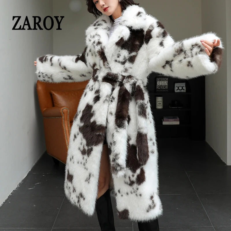 ZAROY Luxury Fluffy Faux Mink Fur Long Women's Coat Fashion Gradient Fur Winter Thick Warm Outerwear  Brand Design Overcoat шу