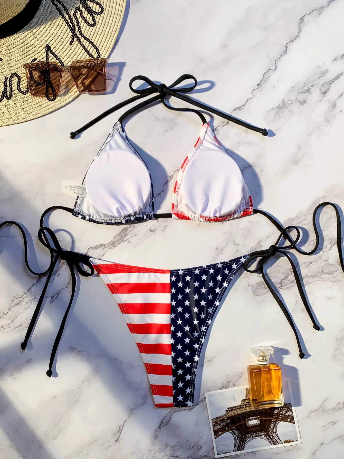 Fashion USA American Flag Frint Bikinis Women Bikinis Push Up Swimwear Halter Neck Beach Wear Sexy Swimsuit Bathing Suits - Kimlud